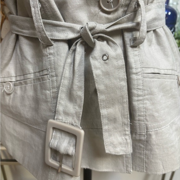 DAVID BROOKS LINEN TAN JACKET DOUBLE BREASTED SAFARI STYLE SHORT SLEEVE SIZE XL - Picture 2 of 10